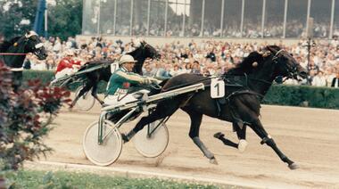 Die Vollertsen-Stute Gassende Lobell (7) unterlag im Derby 1987 mit Willi Roloff nur Toppino