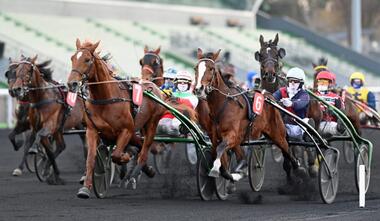 Valzer di Poggio (7) knapp vor dem Stallgefährten Sobel Conway (Foto: hevosurheilu.fi) Valzer di Poggio (7) knapp vor dem Stallgefährten Sobel Conway (Foto: hevosurheilu.fi)