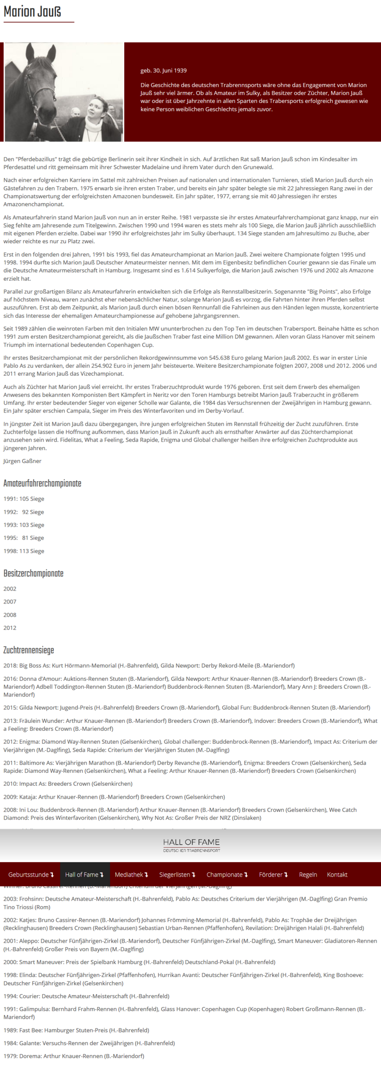 Jauß Personen Hall of Fame Startseite - Trab Hall of Fame Jauß Personen Hall of Fame Startseite - Trab Hall of Fame